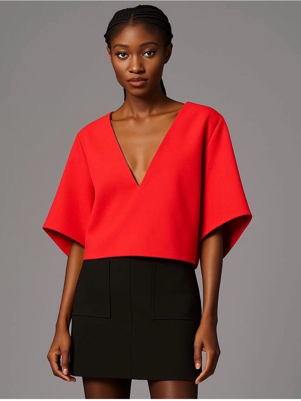 MARE MARE x Anthropologie Red V-Neck the Veronica Cape Blouse Women’s XS Top